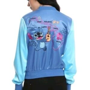 Blue Lilo & Stitch Embroidered Satin Bomber Jacket